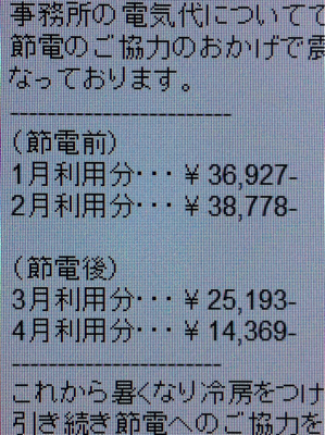 節約大臣活躍中(電力消費63%減)